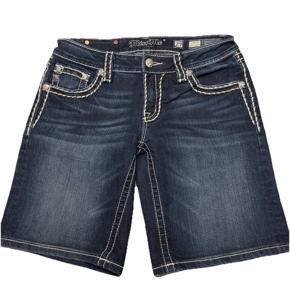 Miss Me Jeans Mid Shorts 29 Signature Dark Wash - Picture 1 of 11